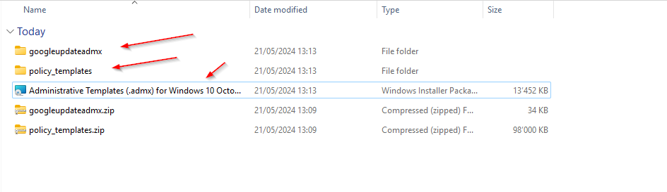 Downloaded ADMX and ADML files